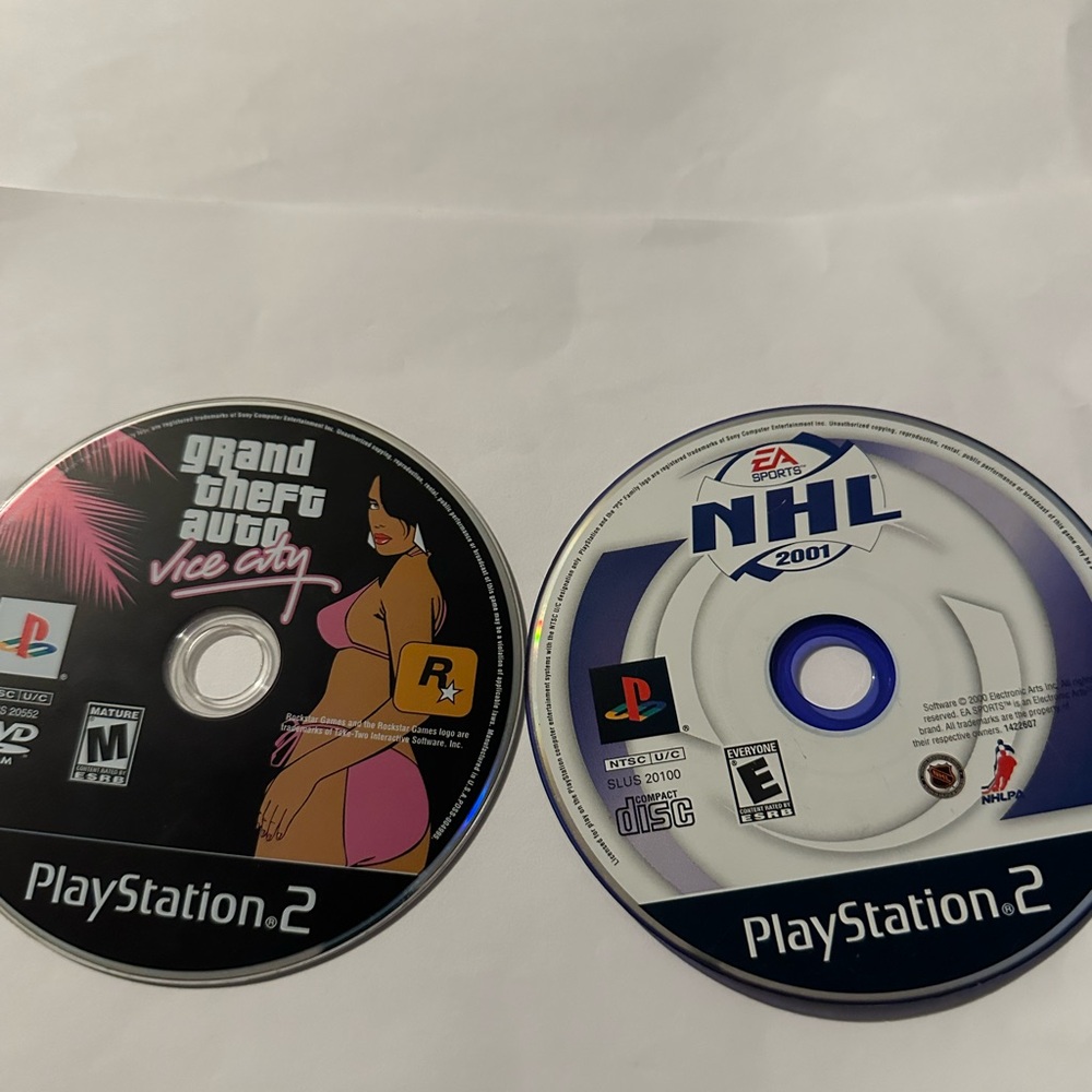 PS2 Game Discs Set - Grand Theft Auto Vice City & NHL 2001